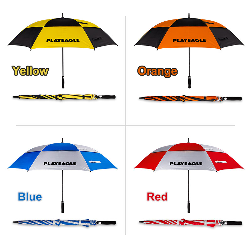 PLAYEAGLE Golf Umbrella Double Canopy Wholesale Custom Windproof UV Sun Protection Umbrella Automatic Open Fits Golf Cart