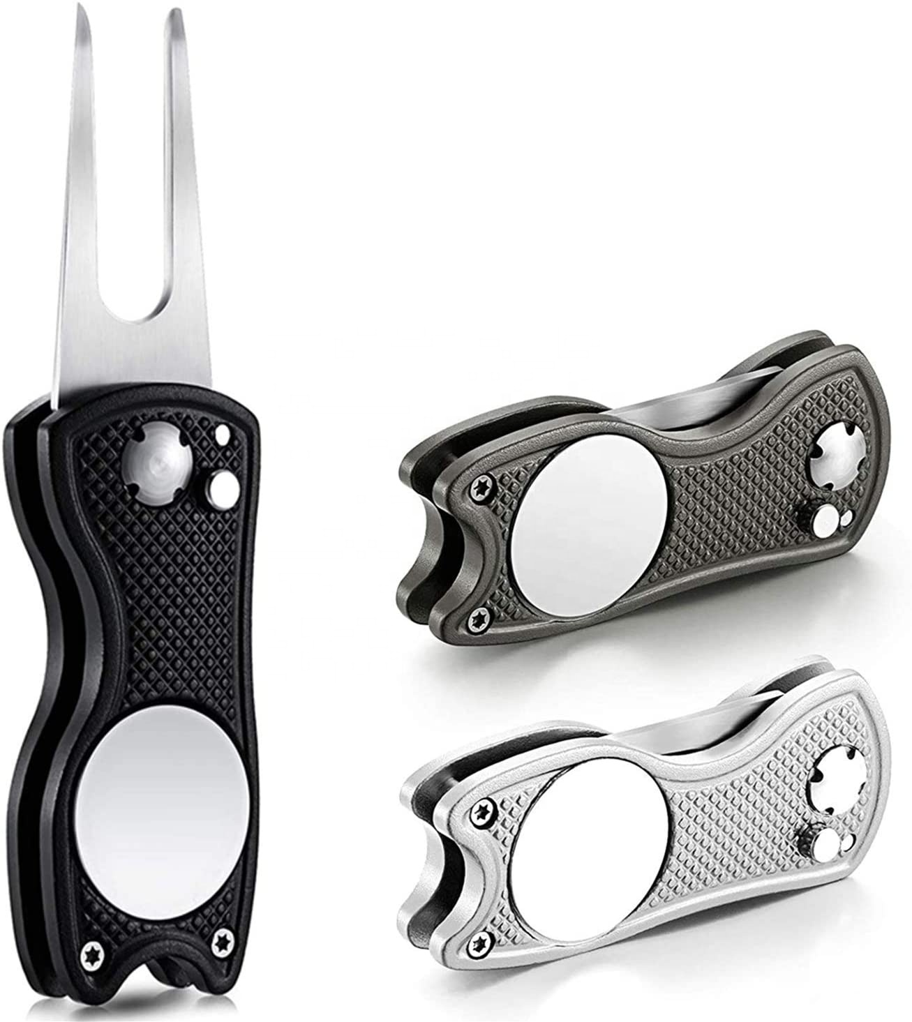 Custom Logo 25mm Ball Marker Foldable Golf Divot Repair Tool Multi Colors Metal Aluminum Handle