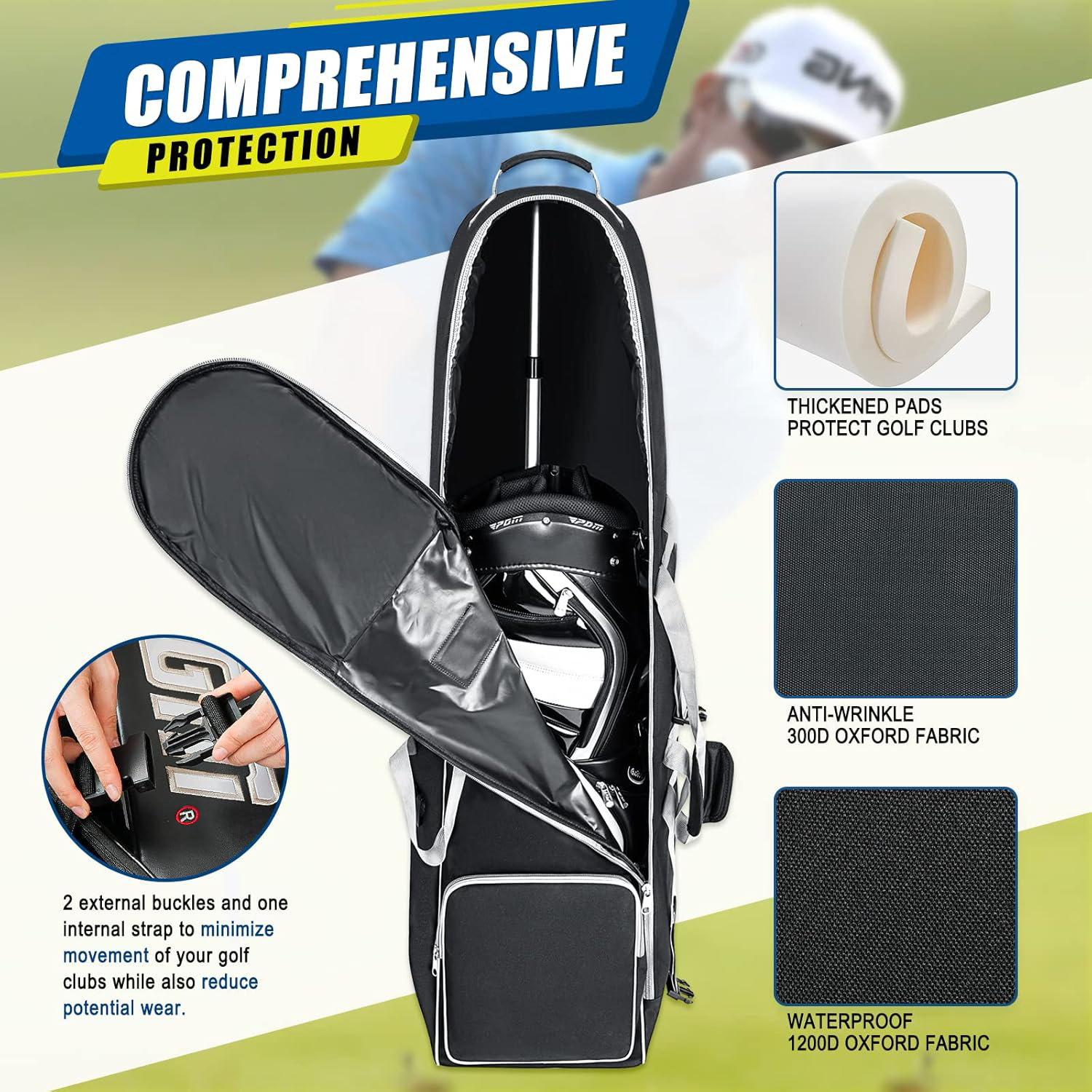 Wholesale OEM Custom Golf Club Travel Case HKB Model Soft Sided Lightweight Durable Padded Protection MOQ 50 Pcs