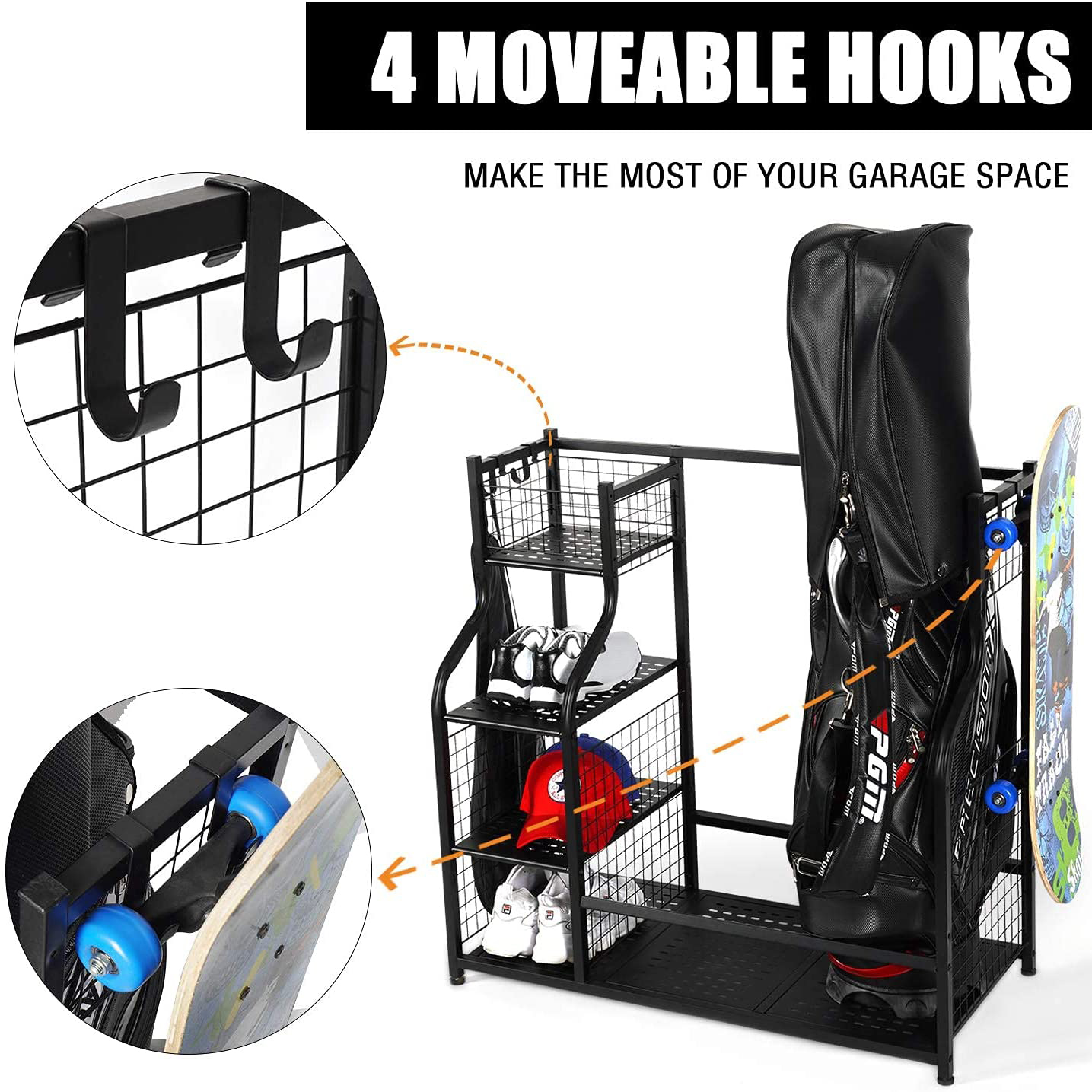 Golf Bag Garage Storage Organizer Extra Large Size Golf Bag Rack Stand Holder Golf Bag Storage Rack