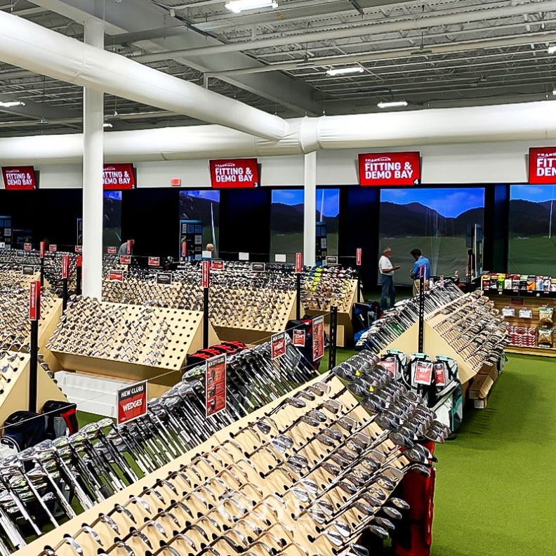 Wooden Foldable Rotating Golf Bag Rack Stand with Storage for Golf Shop Display