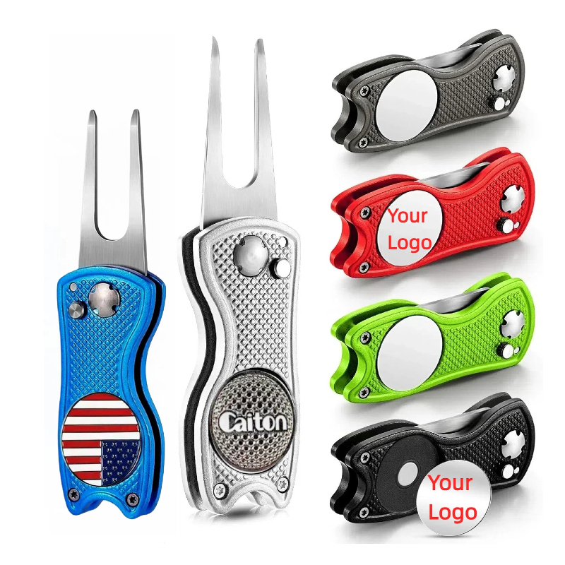 Factory Portable Golf Divot Repair Tool with Magnetic Ball Marker Foldable Design Bank Chip Hat Clip