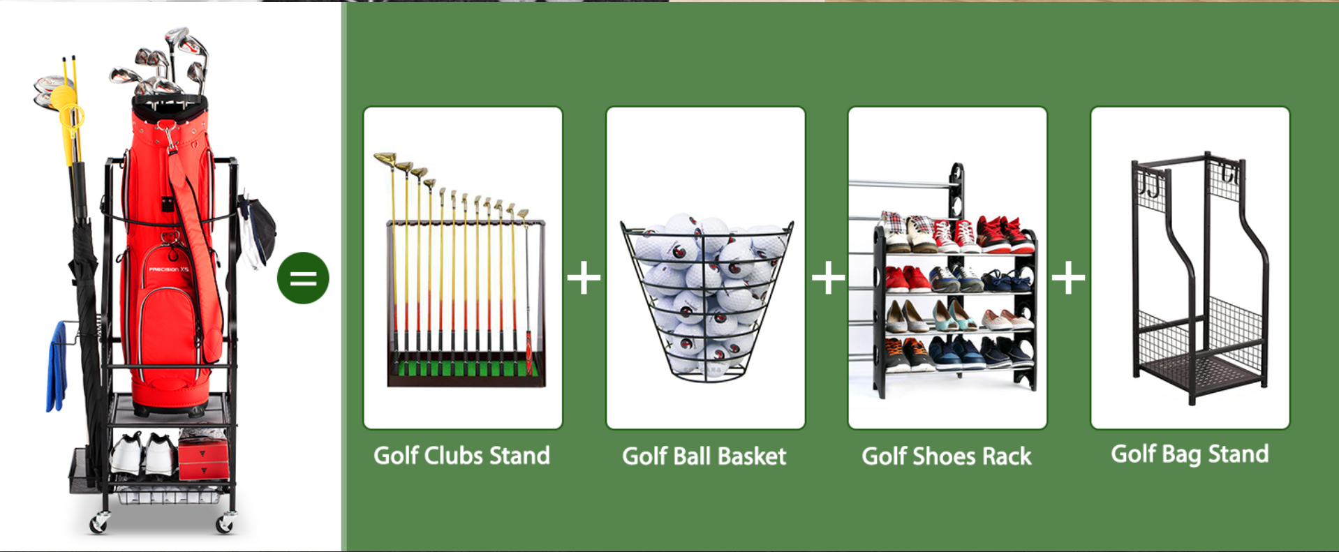 SIMPLY Perforated Aluminum Wire Golf Bag Storage Rack with Wheels for Clubs Storage Rooms & Basements
