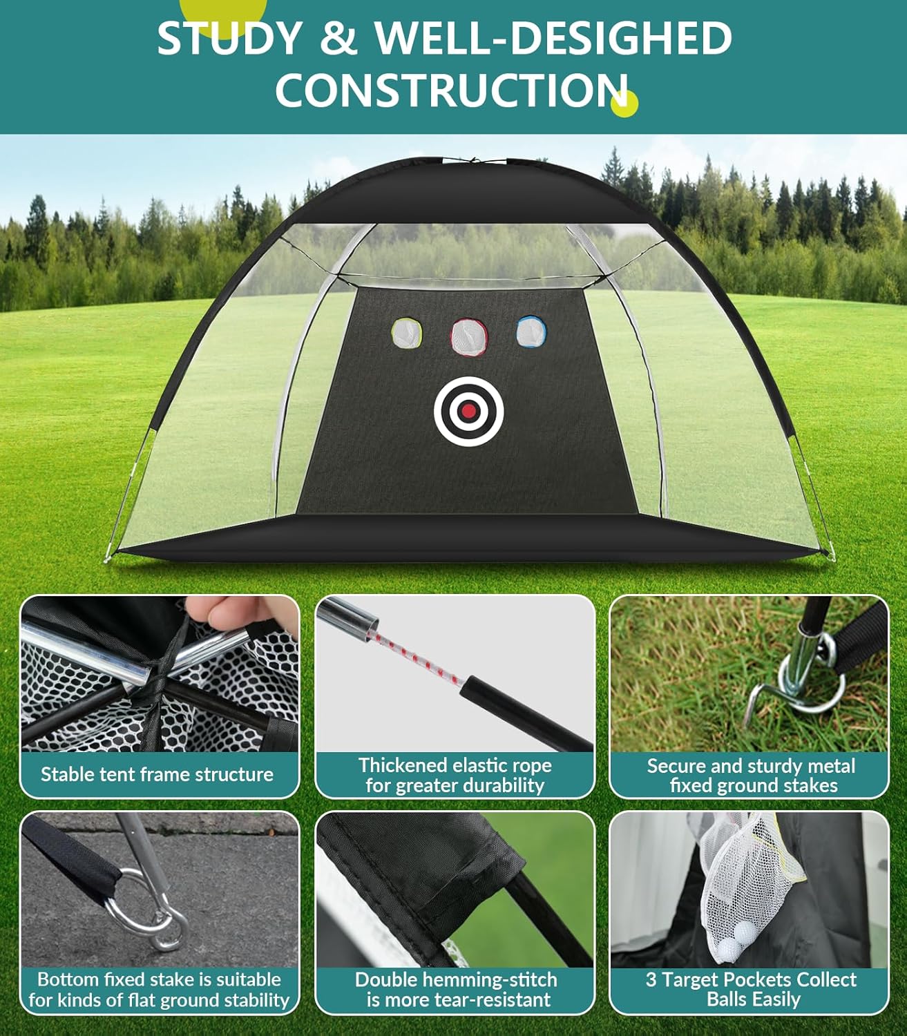 Swing Trainer Golf Net And Mat Complete Set With All Accessories 10x7FT Tee Balls Chipping Net Backyard Practice Kit