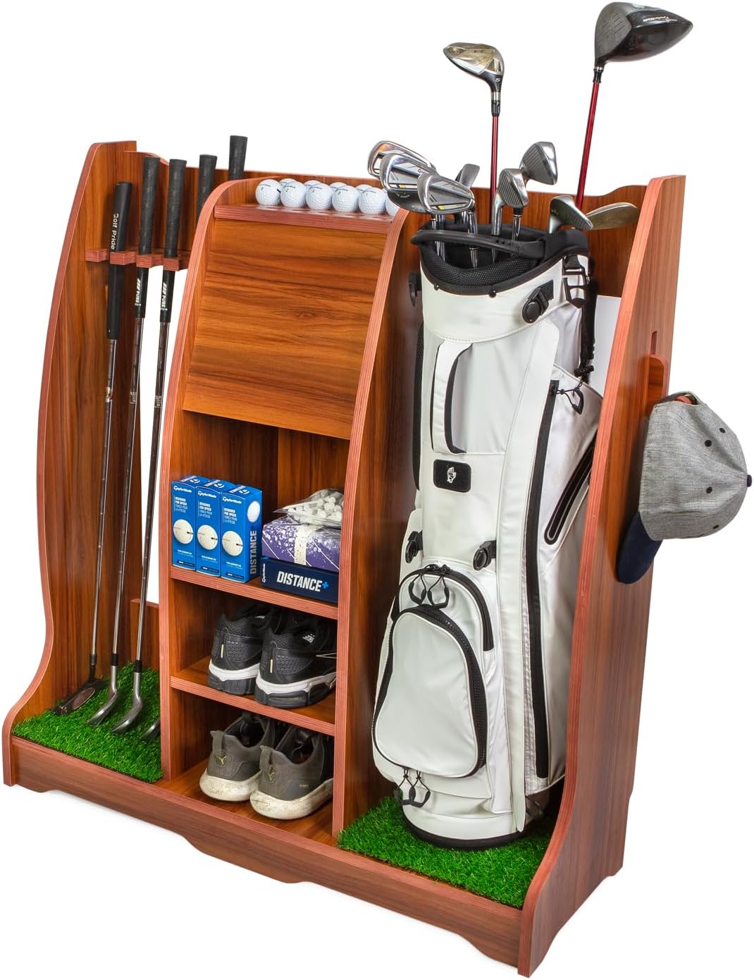 Premium Golf Bag Storage Organizer Crafted From Quality Wood Storage Golf Equipment Golf Bag Holder &amp; Storage Rack