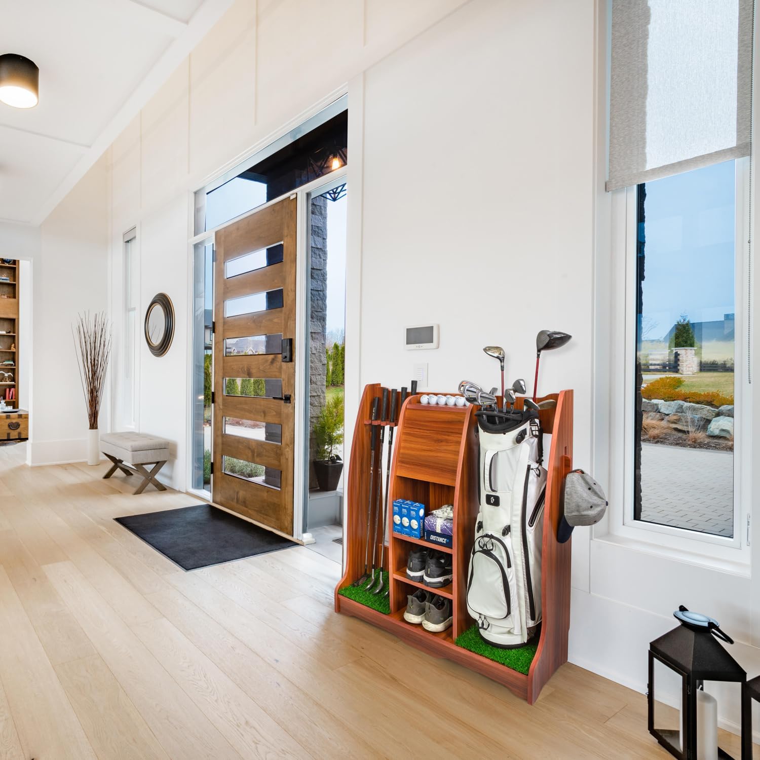 Premium Golf Bag Storage Organizer Crafted From Quality Wood Storage Golf Equipment Golf Bag Holder &amp; Storage Rack