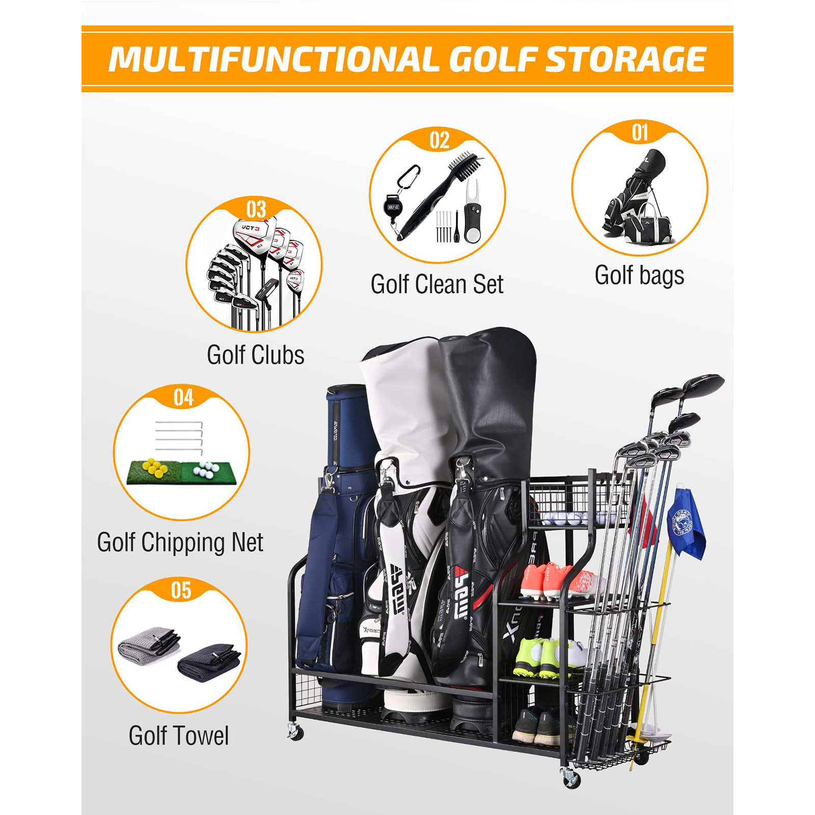 Metal Waterproof Golf Bag Storage Rack for Garage-Cross-border