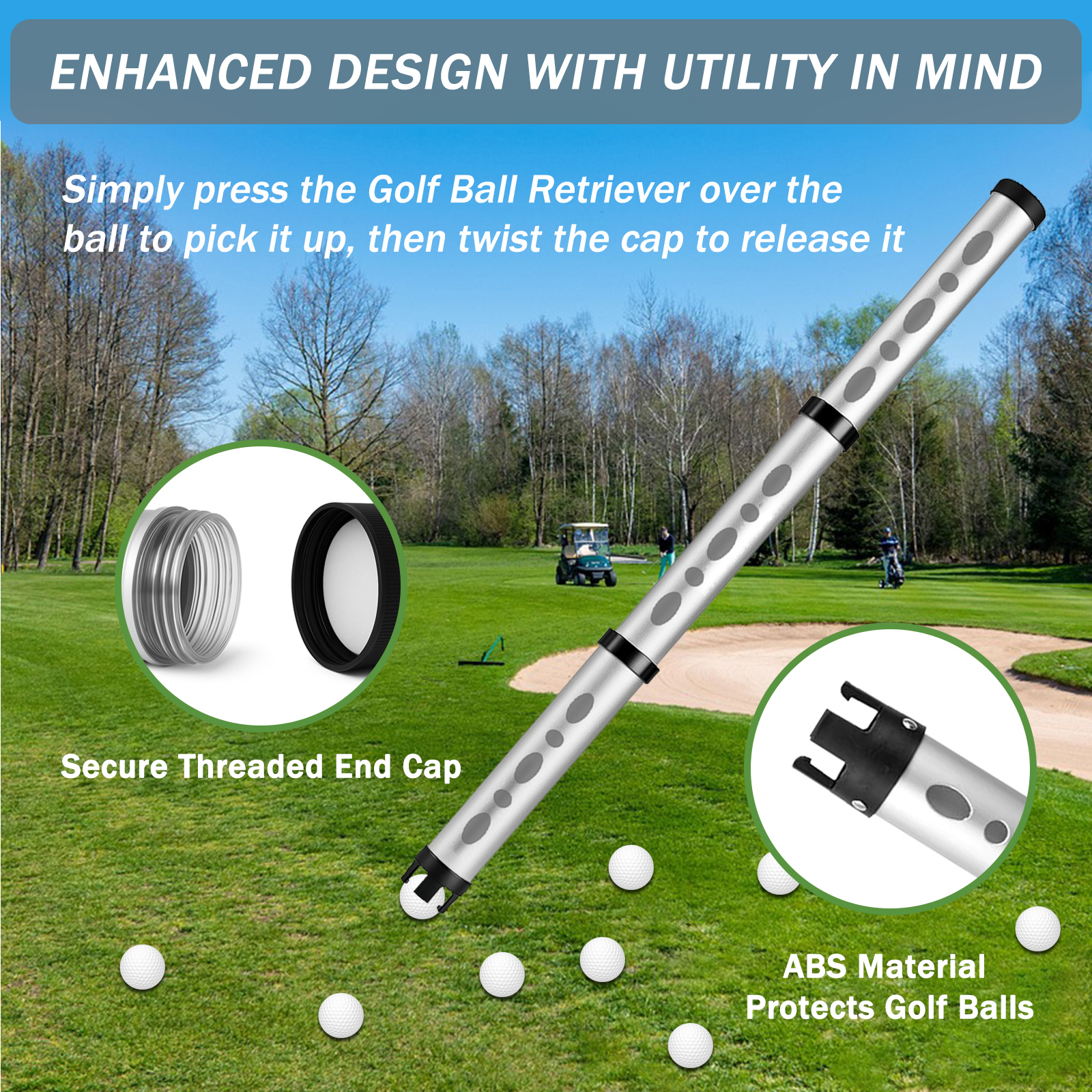 Portable Retractable Golf Ball Retriever Aluminum Alloy Ball Picker Upper Tube Collector for 20 Balls