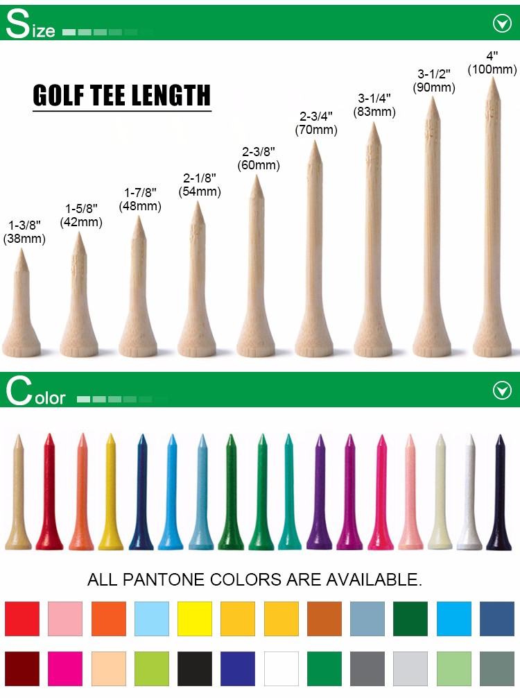 High Quality Custom Cigarette Golf Tees Box Packaged 70MM 83MM Bamboo Golf Tee Printed With Stripes