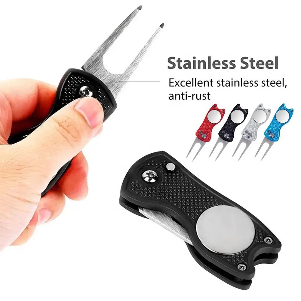 Foldable Stainless Steel Golf Repair Tool with Magnetic Pop-Up Ball Marker Divot Essential Accessory for Golf Clubs