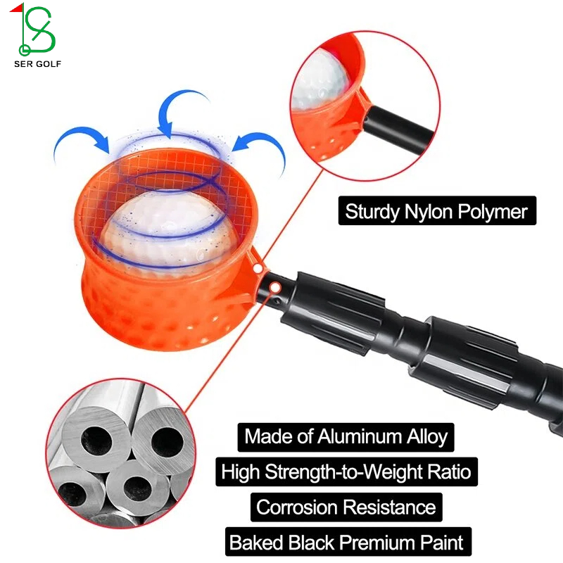 Factory Bulk Price Aluminum Manual Golf Ball Retriever with Telescopic Plastic Head Waterproof Ball Picker