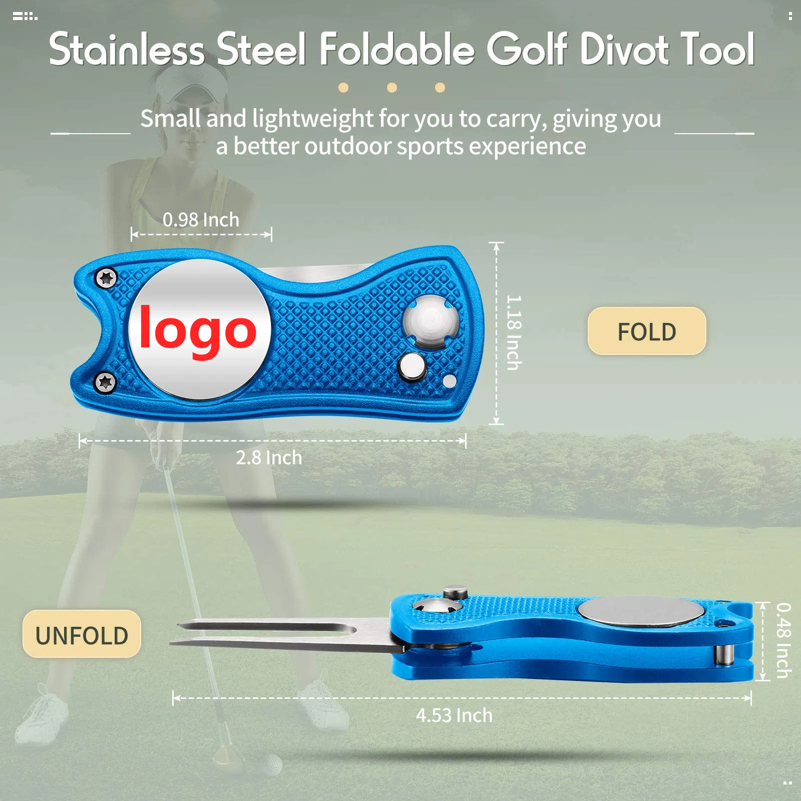 Factory Portable Golf Divot Repair Tool with Magnetic Ball Marker Foldable Design Bank Chip Hat Clip