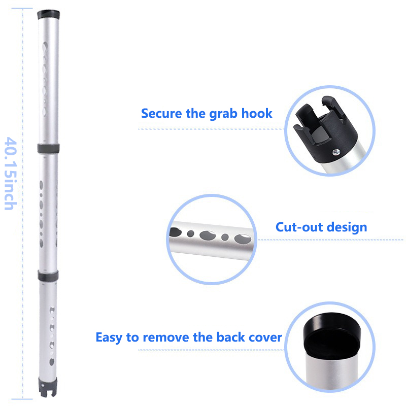3-Section Detachable Aluminum Tube Golf Ball Retriever with Plastic Grip Head for Standard Size Balls No Need to Bend