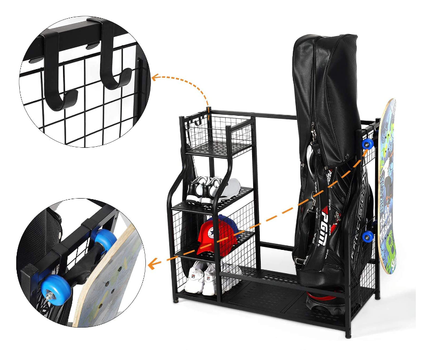 Wheeled Golfs Racks With Brake Durable Sturdy Umbrella Display Storage Rack Organizer Standing Golf Bag Organizer Shelves
