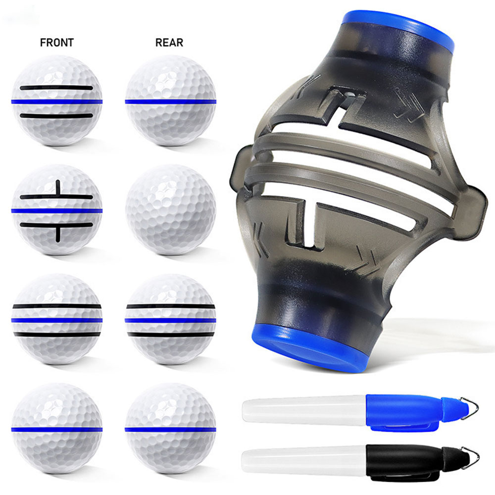 360 Degree Golf Ball Alignment Tool with 2- Plastic Marker Pen Semi-transparent Golf Drawing Liner Set Drawing Tool
