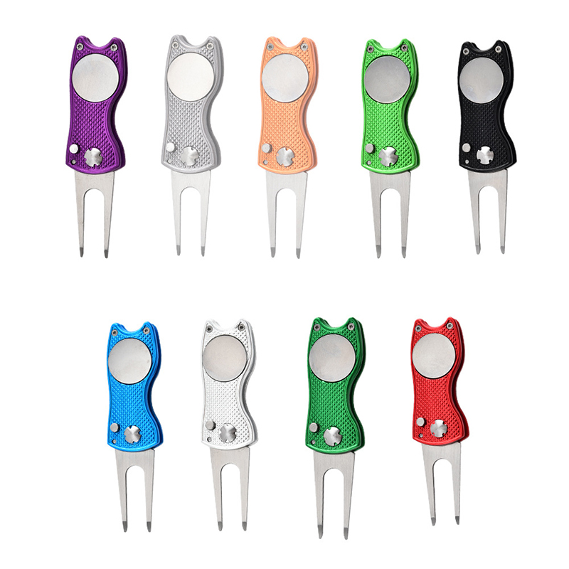 Lightweight Aluminum Handle Retractable Golf Divot Tool Blank Metal Bulk Golf Divot Repair Tool With Ball Marker