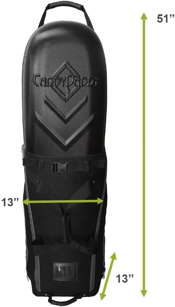 Hot Sale Golf Club Travel Case Cover Cart Bag 1680D Polyester Semi-Hard Top Soft Padded Foldable 2-Wheel Rubber Base Toiletry