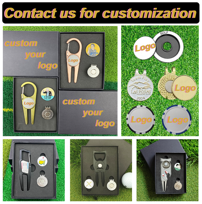 Multi Functional Zinc Alloy Golf Divot Repair Tool Magnetic Ball Marker Set Custom Logo Golf Accessories Box for Golf Players