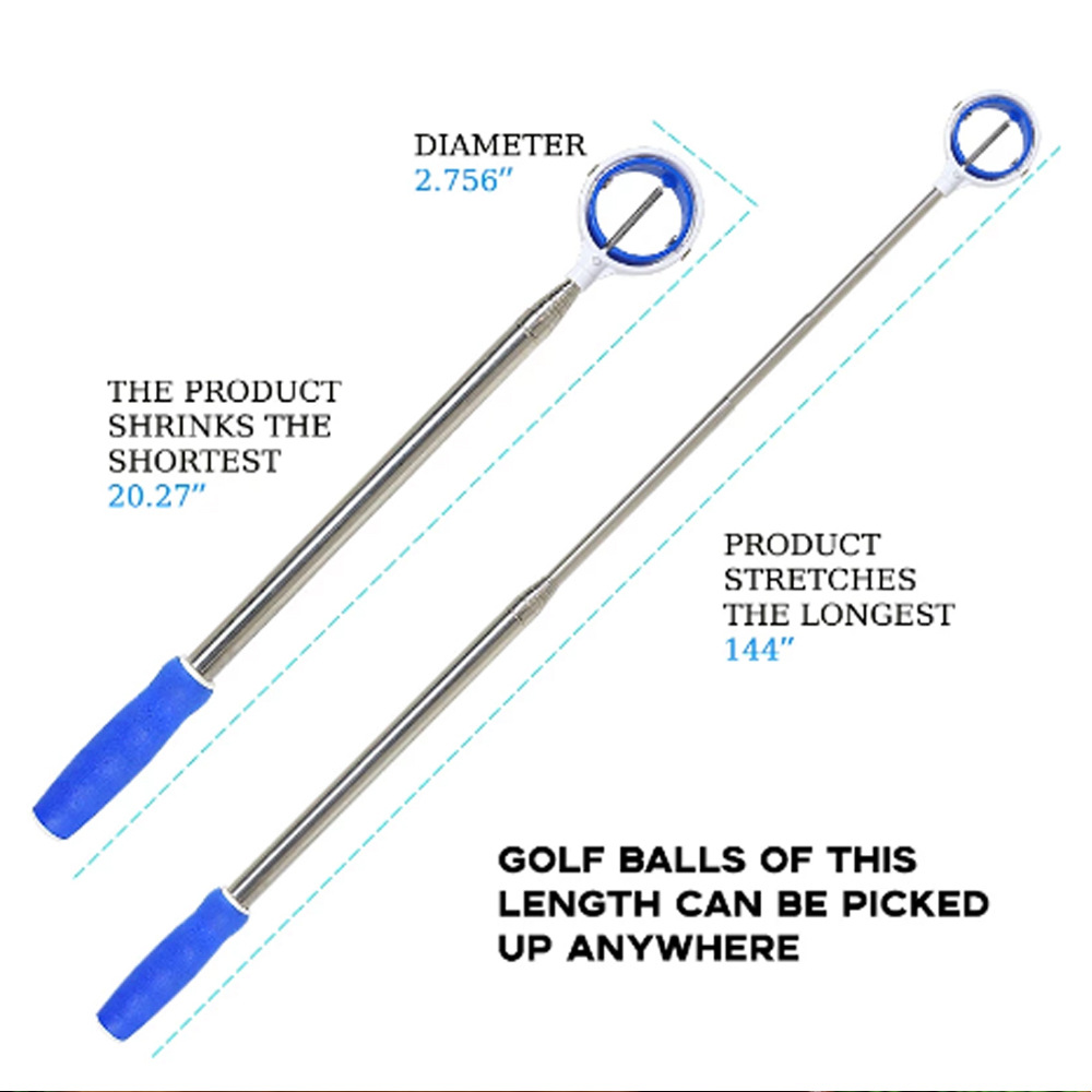 Best-Selling Passen Portable Telescopic Golf Ball Retriever Spring-Loaded Design Stainless Steel Rubber Construction Blue/Yellow