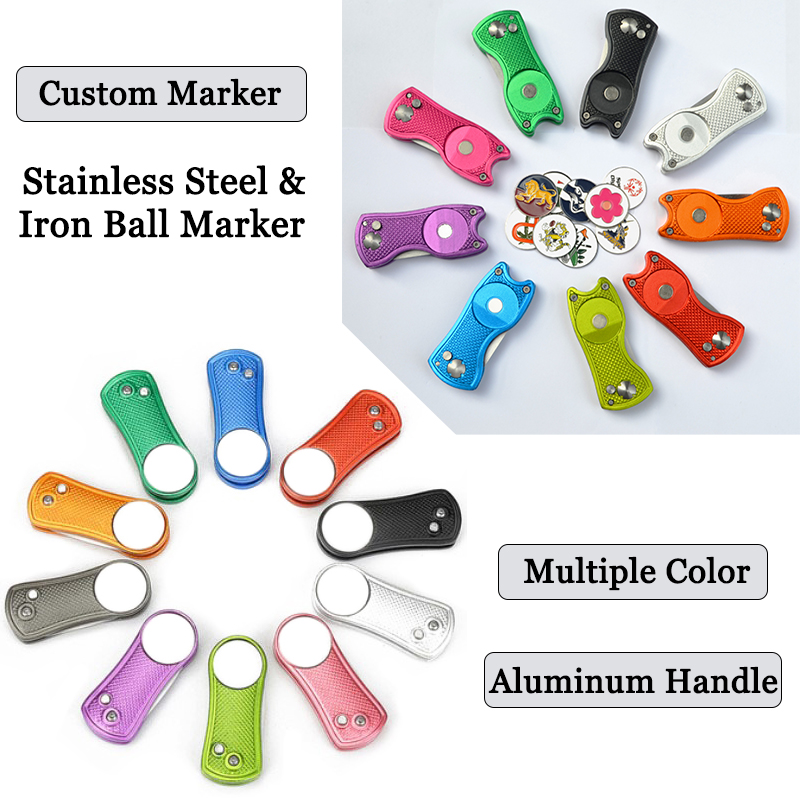 Multi Color Golf Accessories Retractable Golf Divot Repair Tool Stainless Steel Pitchfork with Custom Ball Marker