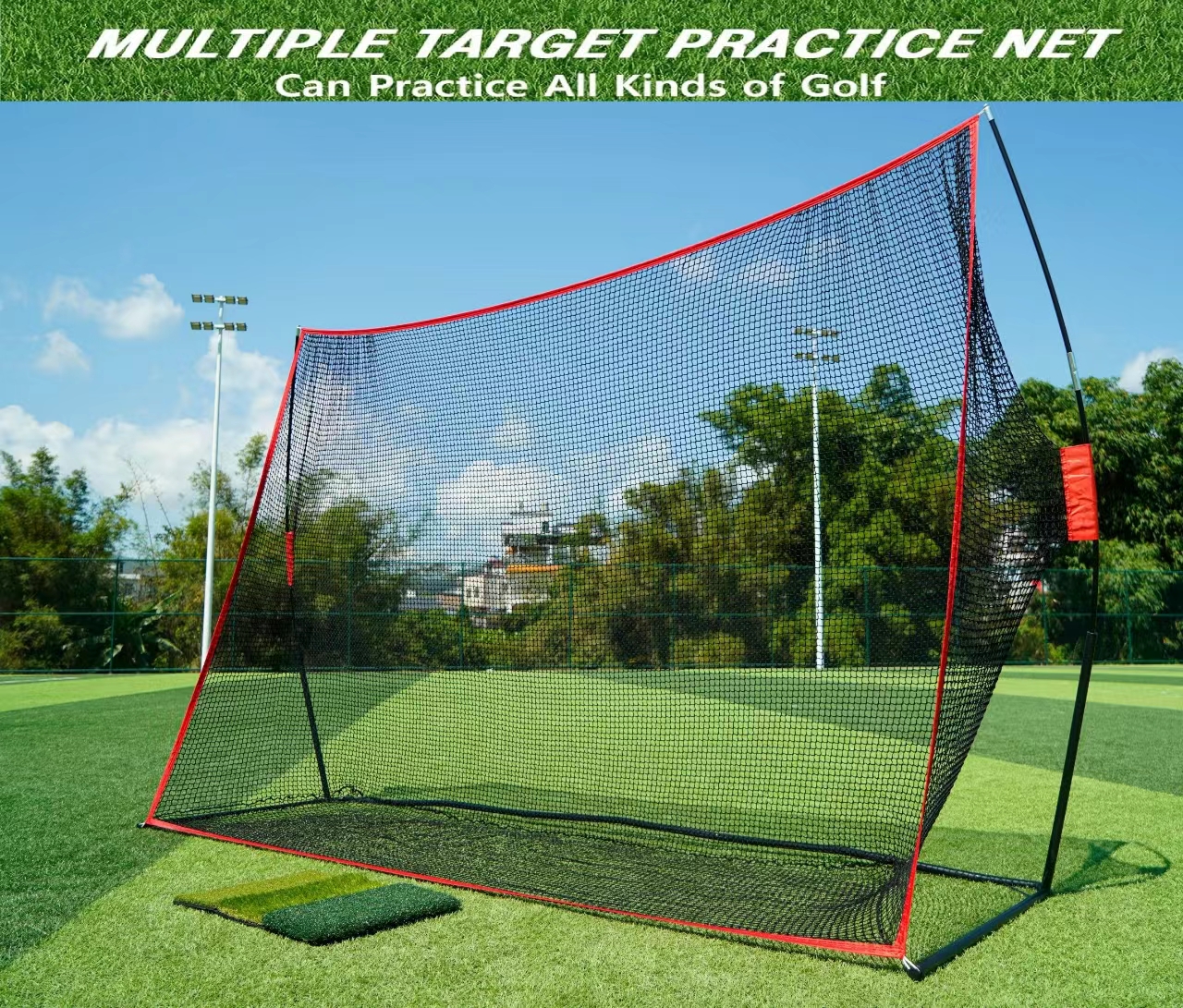 Waising Sports Golf 10X7 FT Stainless Steel Frame Polyester Net Portable Outdoor Training Practice Net