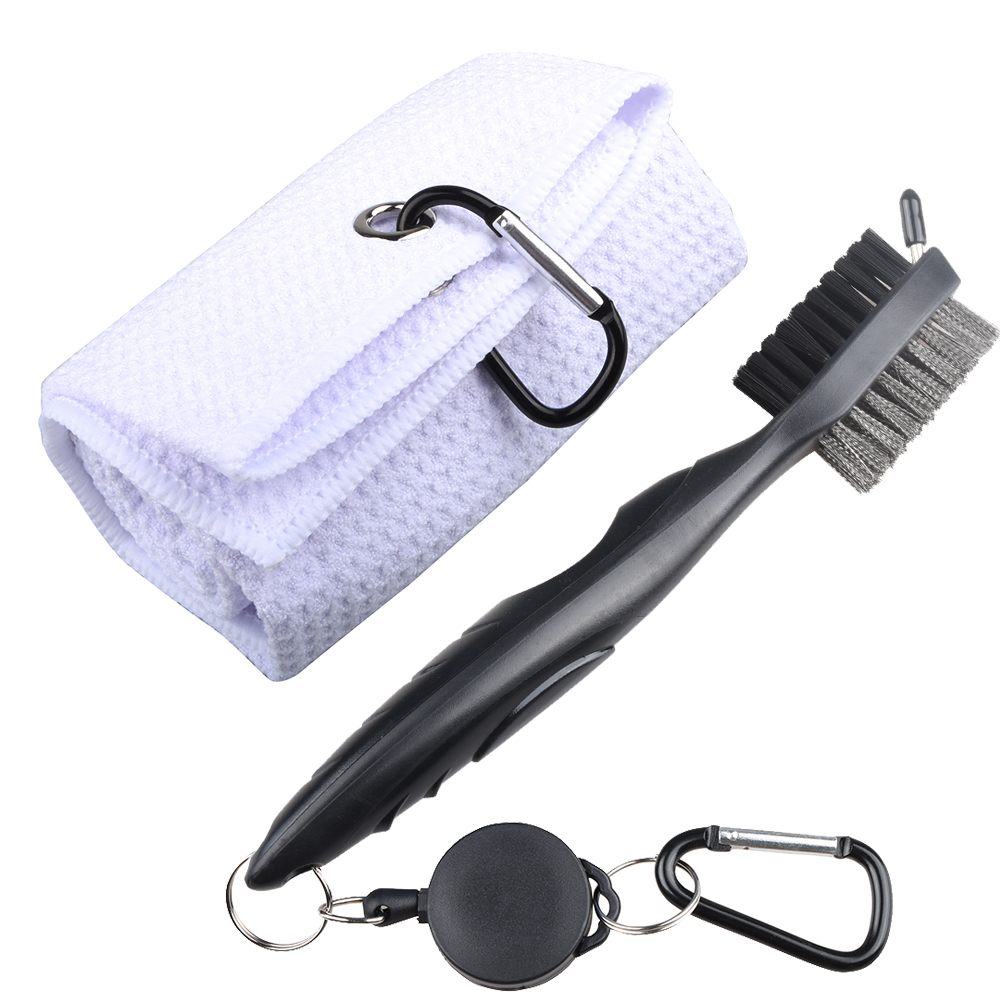 40x60cm Golf Towel With Hook 5 Colors Microfiber Duty Clip Carabiner Accessories Equipped with a Double-sided Cleaning Brush