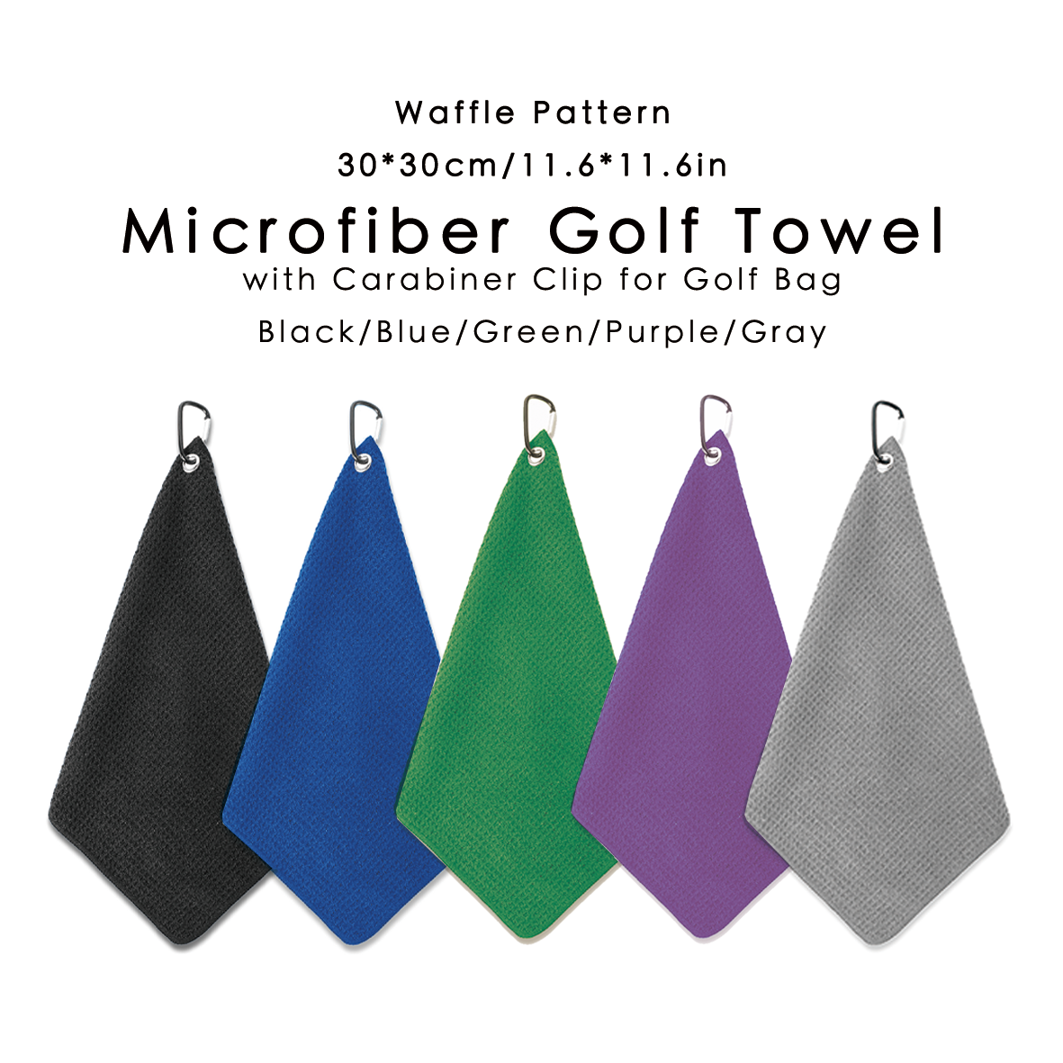 Personalized Embroidered Waffle Towel Gym Sport Golf Balls Cleaning Cloth Towel Microfiber Golf Towel Custom logo with Hook