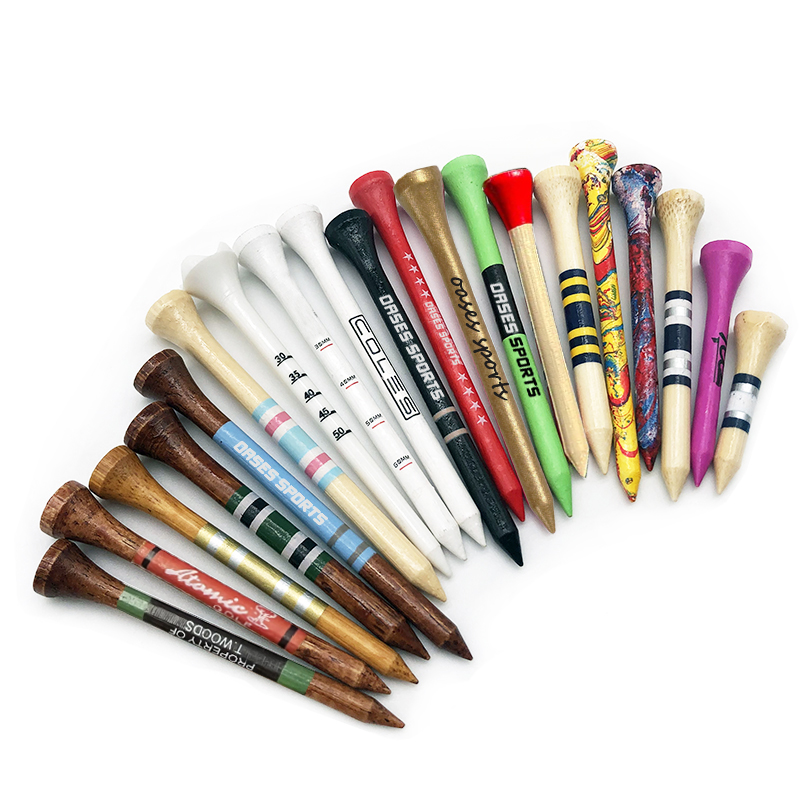 Factory OEM Golf Pegs Cup And Shank Custom Logo Printed Birch Wood Bamboo Golf Tees