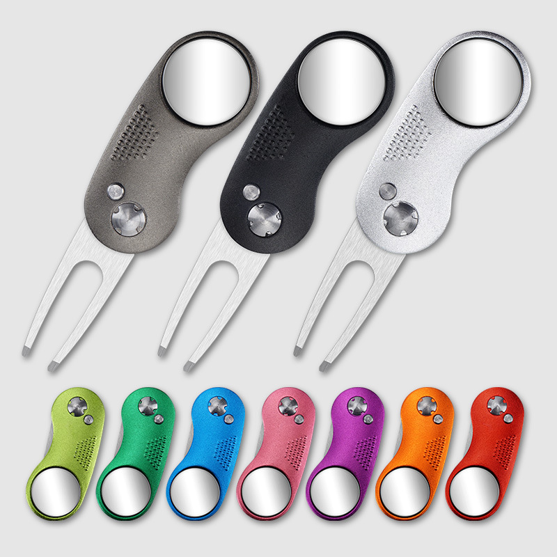 Retail Aluminium Automatic Retractable Golf Divot Tool Colorful Cheap Foldable Divot Repair Tool Custom logo Golf Folk