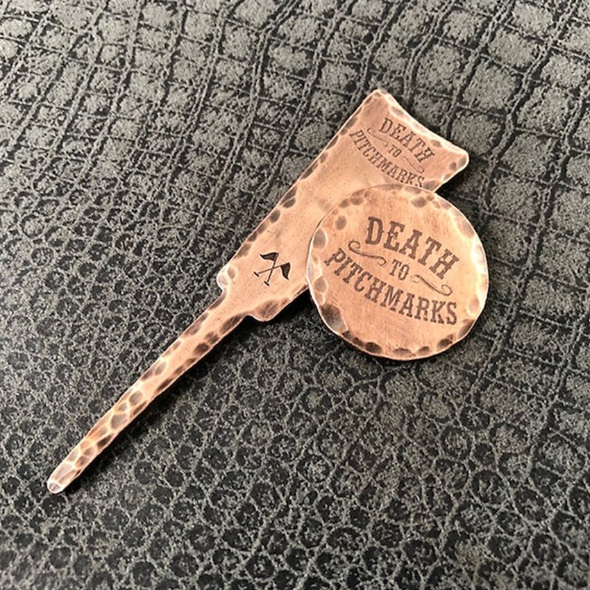 Custom Engraved Brass Golf Divot Repair Tool Metal Antique Two Prongs Golf Pitch Fork With Logo For Golfer Gift