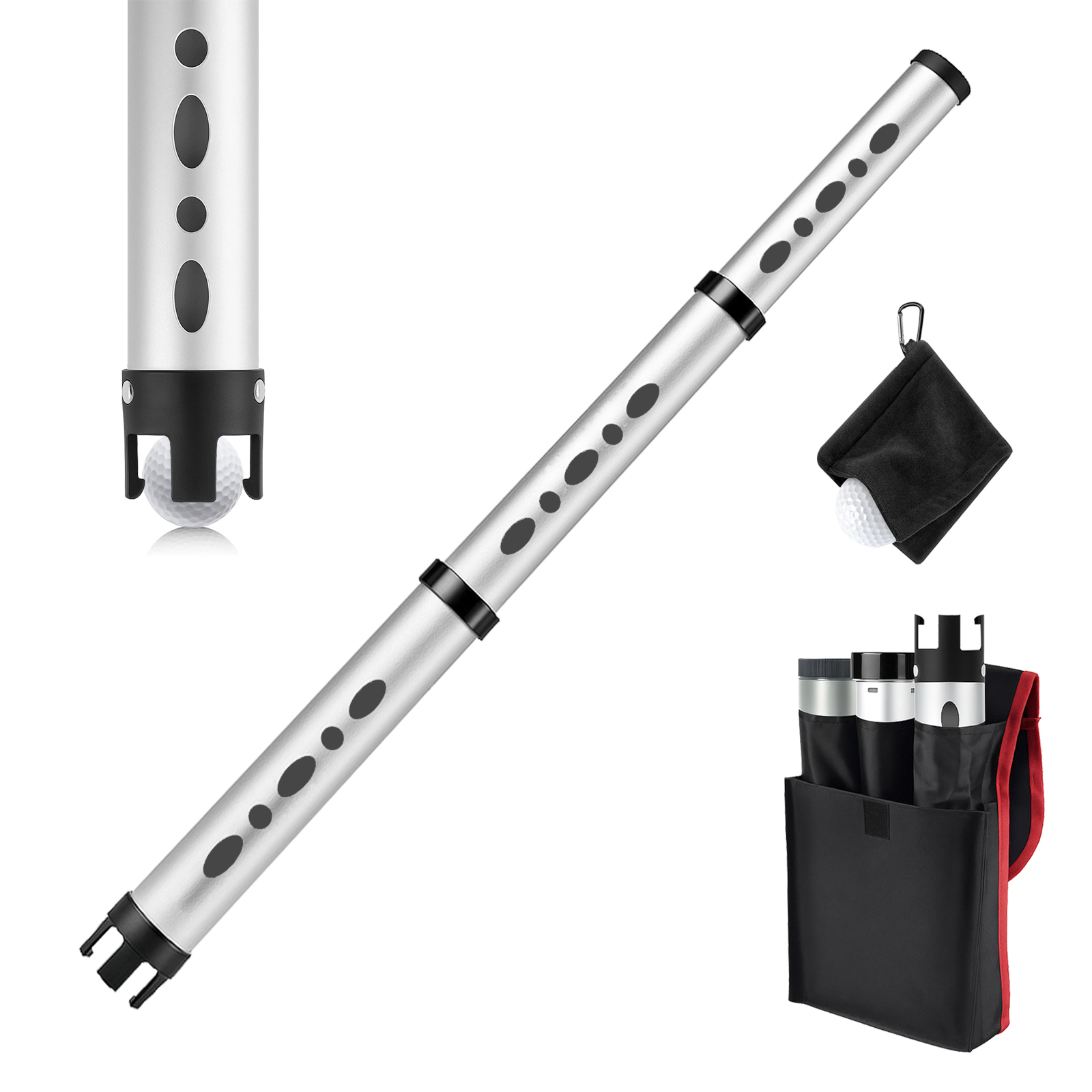 Portable Retractable Golf Ball Retriever Aluminum Alloy Ball Picker Upper Tube Collector for 20 Balls