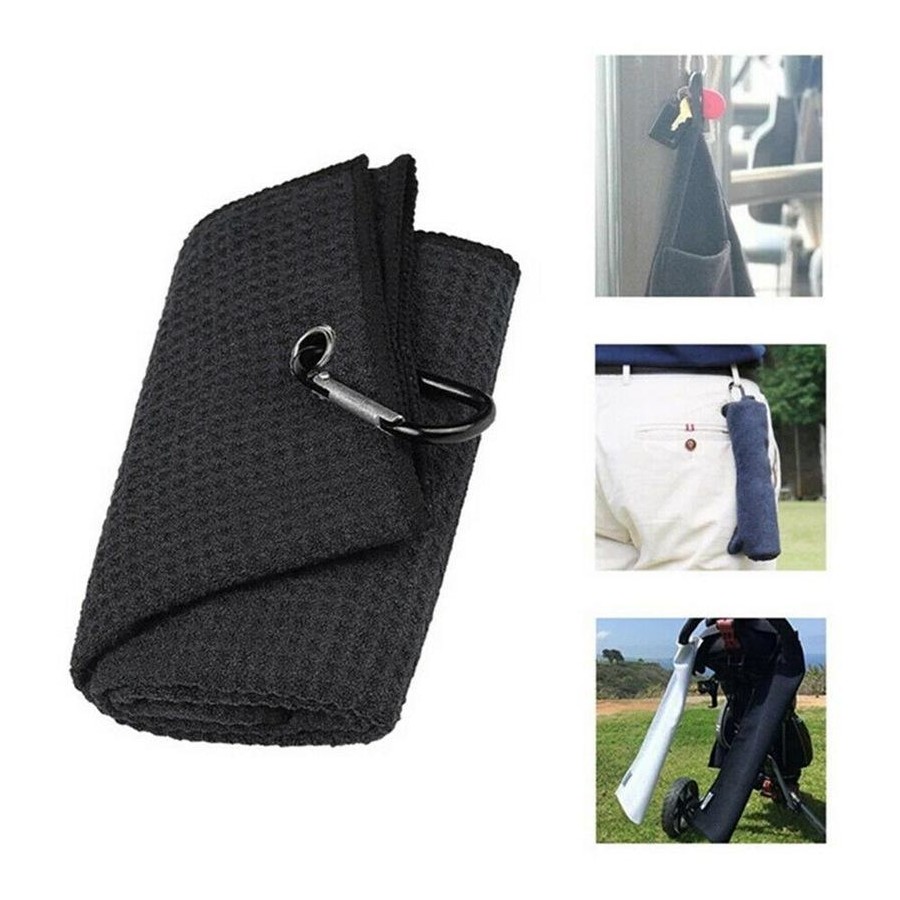 Microfibre Golf Towel, with Mountaineering Buckle Waffle Golf Towel Hook and Ring Buckle Fastener Convenient Golf Cleaning Towel