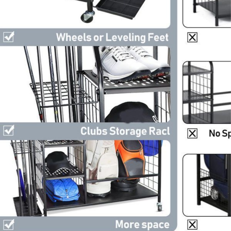 Metal Gym Display Golf Organizer Rack 4 Tiers Golf Bag Storage Holder
