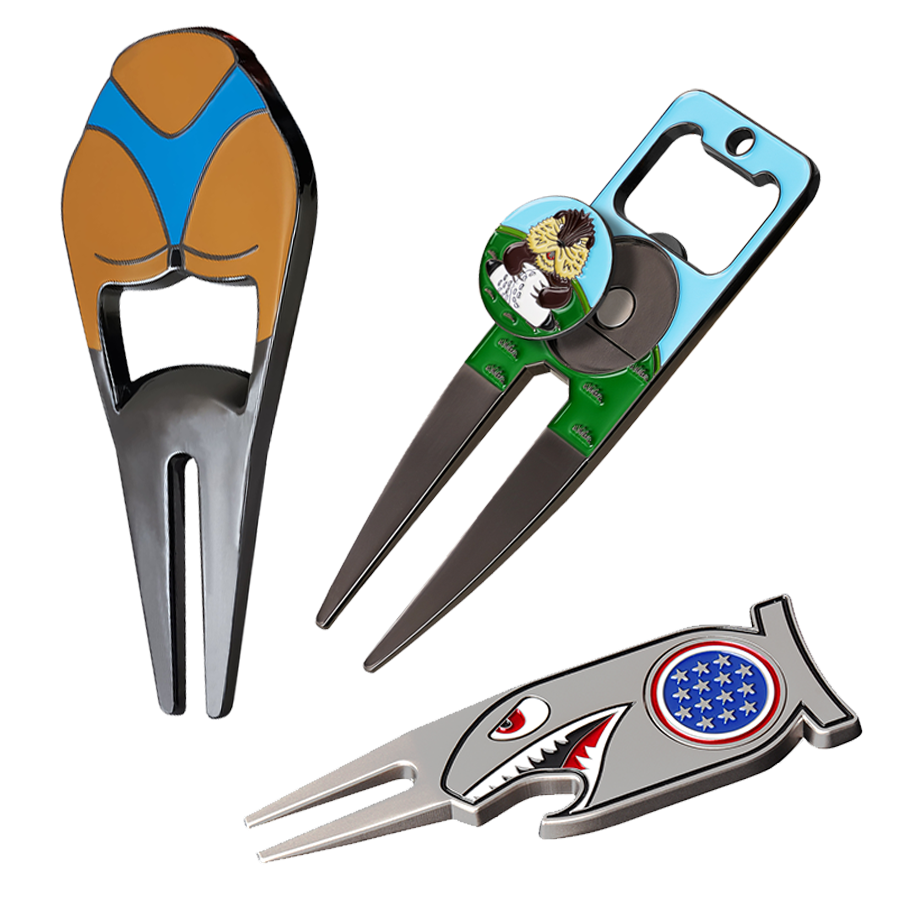 Wholesale Golf Divot Tool Custom Logo Golf Green Repair Tool Enamel Metal Zinc Alloy Pitchfork
