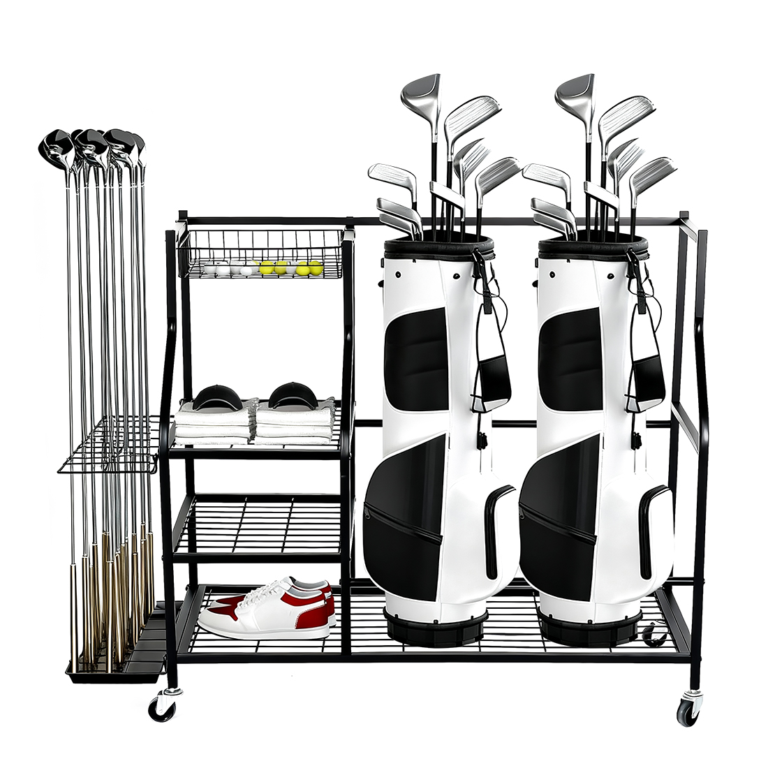 Golf Bag Club Holder Rack Accessories Shelves Ball Storage Stand Golf Bag Storage Rack for Garage