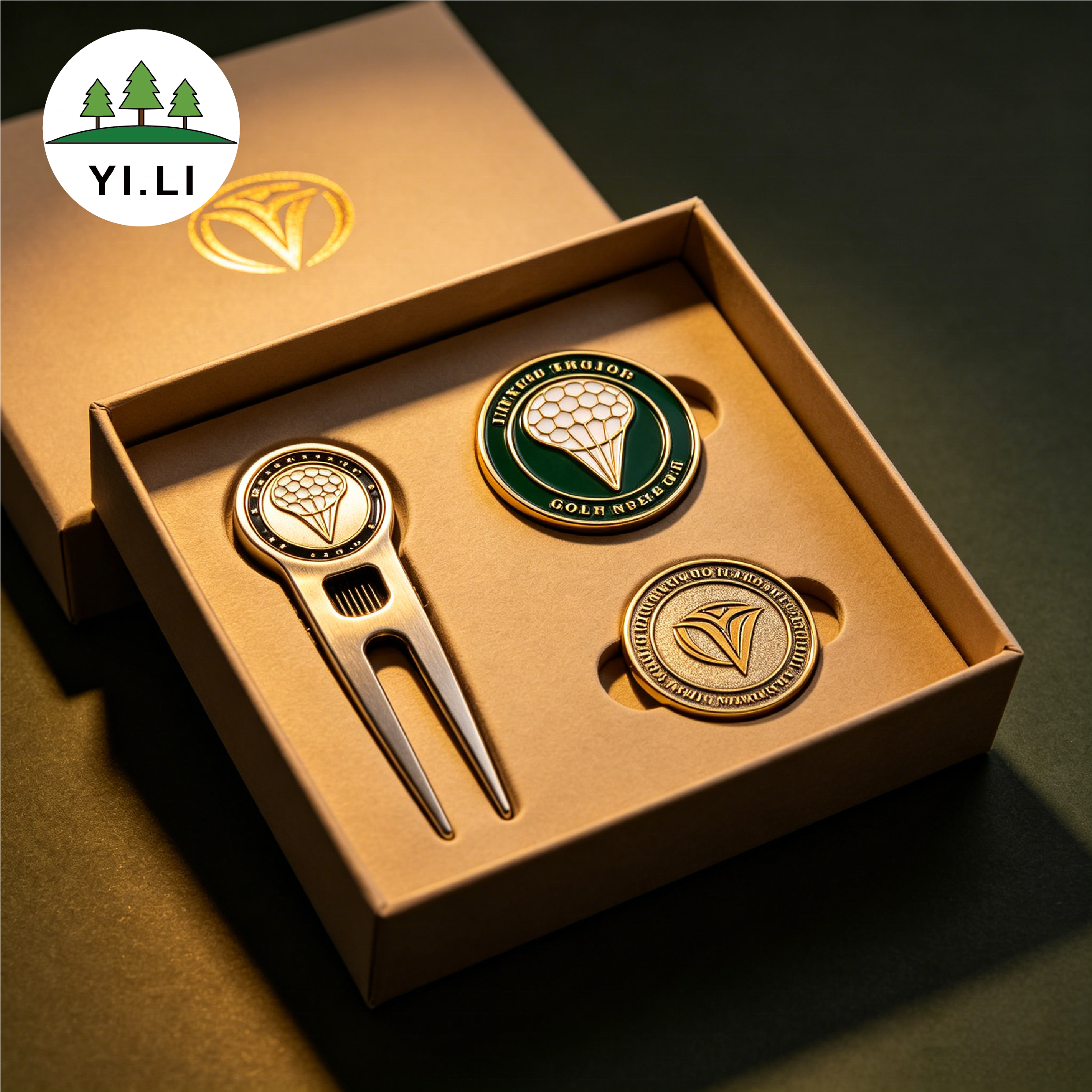 Multi Functional Zinc Alloy Golf Divot Repair Tool Magnetic Ball Marker Set Custom Logo Golf Accessories Box for Golf Players