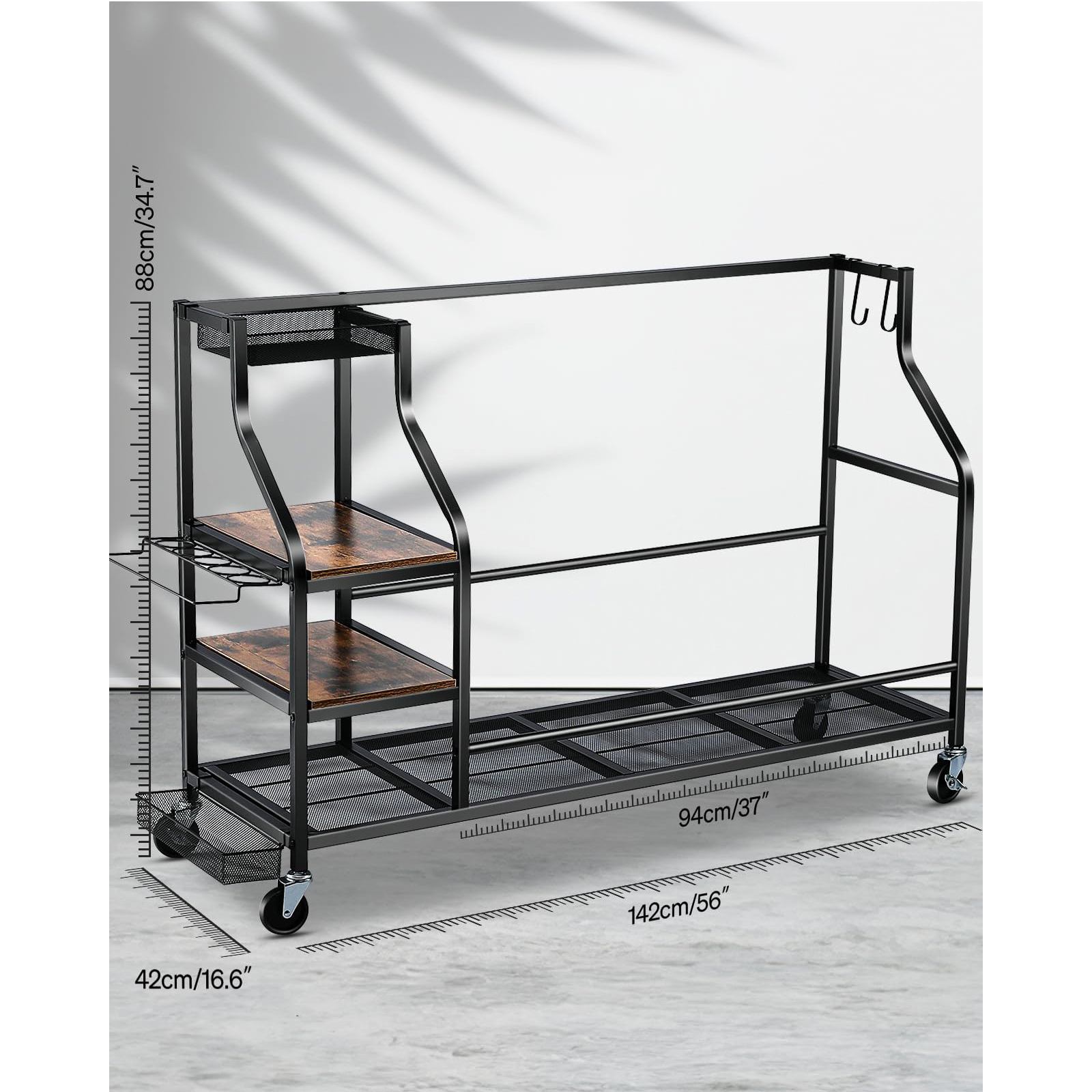 Metal Multi-Purpose Movable Golf Bag Rack with Four Layers Floor Type Storage for Golf Club Equipment Accessories