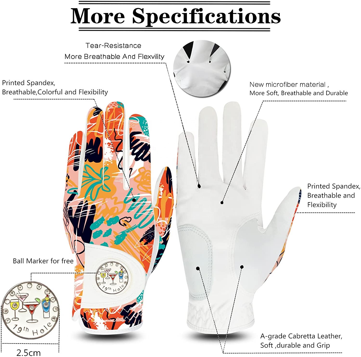 Hot Sales Custom Logo Golf Gloves Women Left Right Hand PU with Ball Marker Sports All Weather Durable Grip Best Price