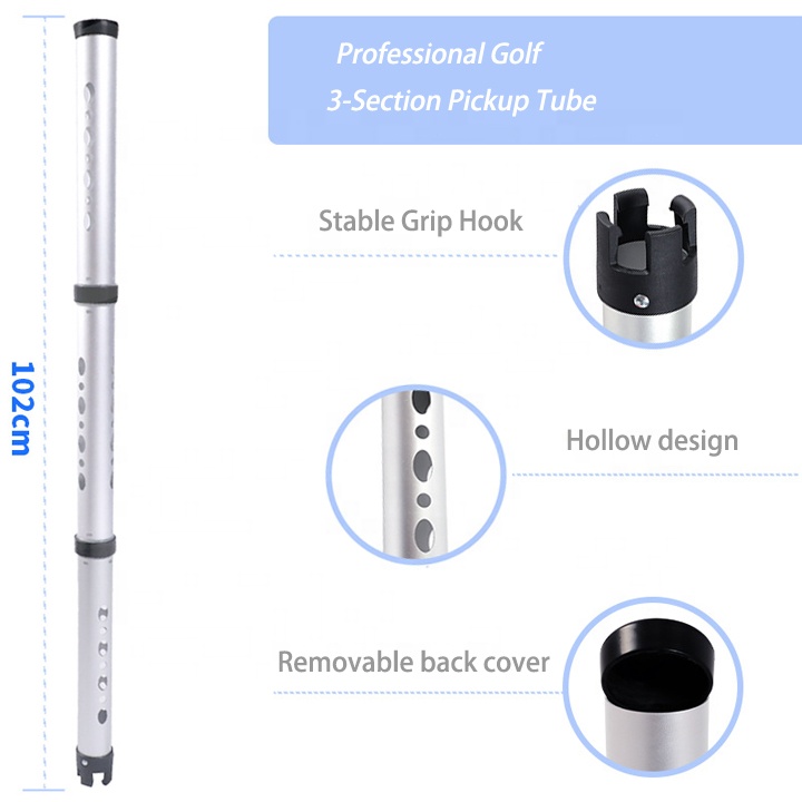 Wholesale Professional Golf Ball Picker Silver Detachable Aluminium Golf Ball Collecting Tube Golf Collector Tool