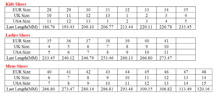 Size reference chart