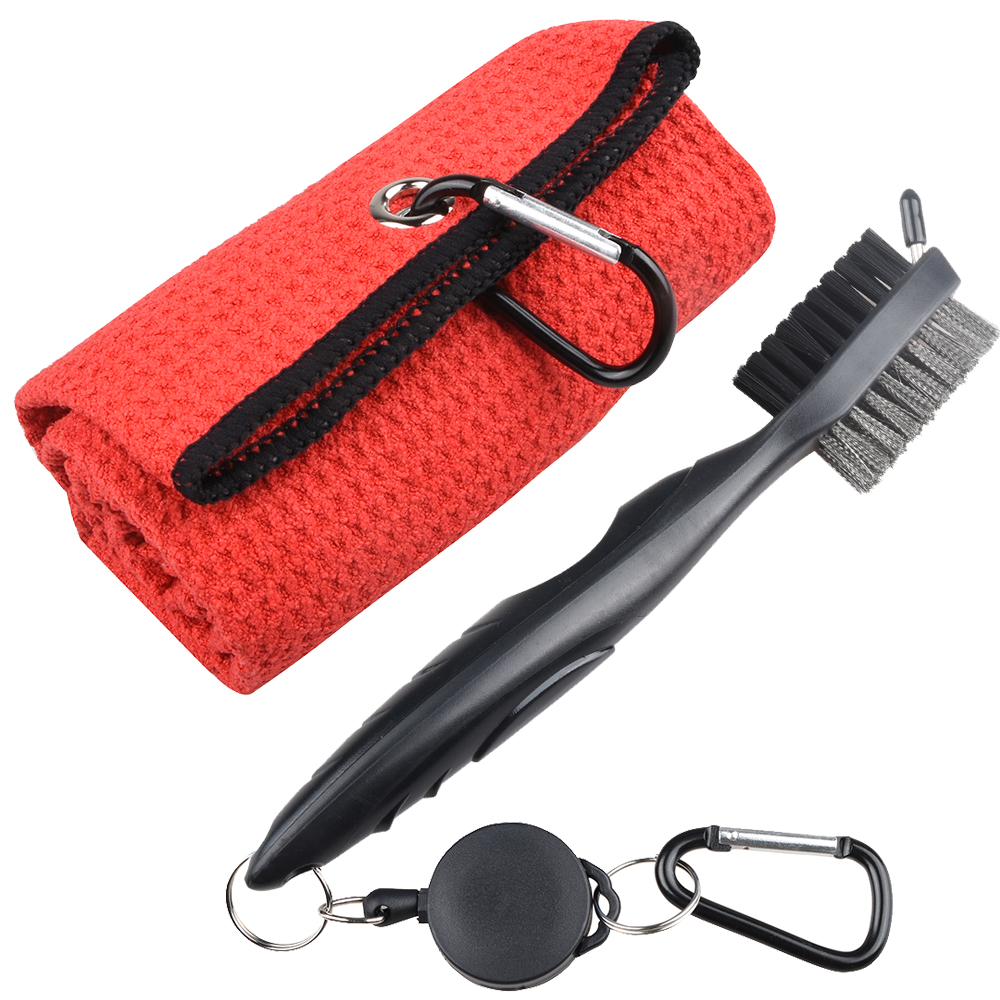 40x60cm Golf Towel With Hook 5 Colors Microfiber Duty Clip Carabiner Accessories Equipped with a Double-sided Cleaning Brush