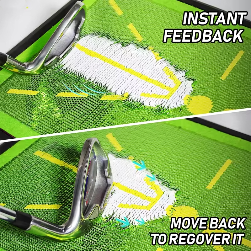 LH Sequin Pearlescent Piece Swing Path Trainer-Instant Feedback Golf Practice Hitting Aid Swing Detection Batting Training Mat