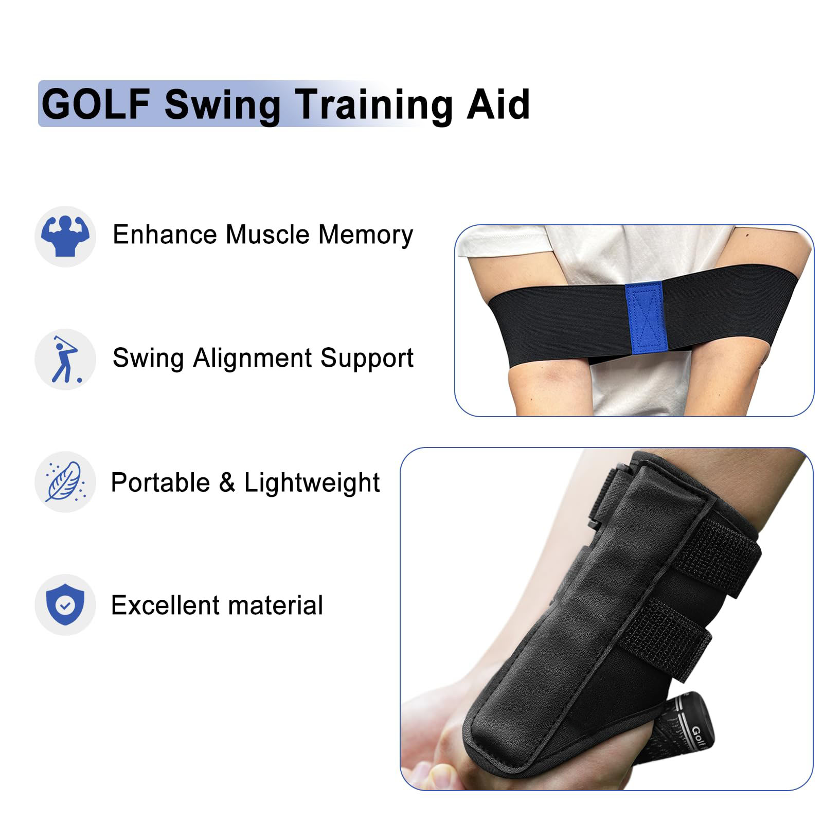 Golf Training Kit with Arm Band Golf Swing Training Aid to Correct Wrist Angle and Develop Muscle Memory for Beginner Golfers