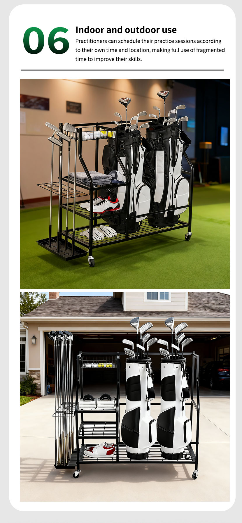 Golf Bag Club Holder Rack Accessories Shelves Ball Storage Stand Golf Bag Storage Rack for Garage