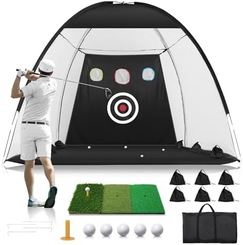 Swing Trainer Golf Net And Mat Complete Set With All Accessories 10x7FT Tee Balls Chipping Net Backyard Practice Kit