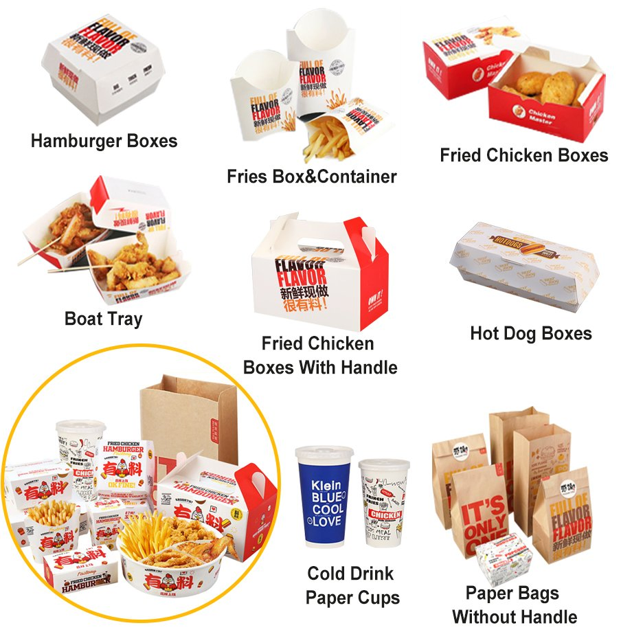Caixa de embalagem de papel para hambúrguer biodegradável para fast food, opções de fornecimento personalizadas para container de entrega
