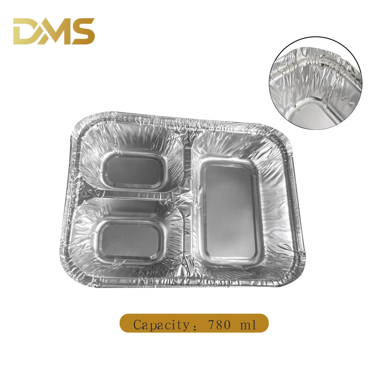 Container de comida descartável para restaurantes, com múltiplos compartimentos, em alumínio com tampa de papel