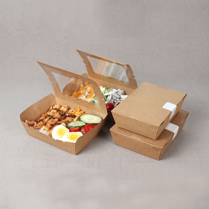 Container de Papel Kraft Descartável para Comida para Viagem para Noodle Taco Bolo com Janela