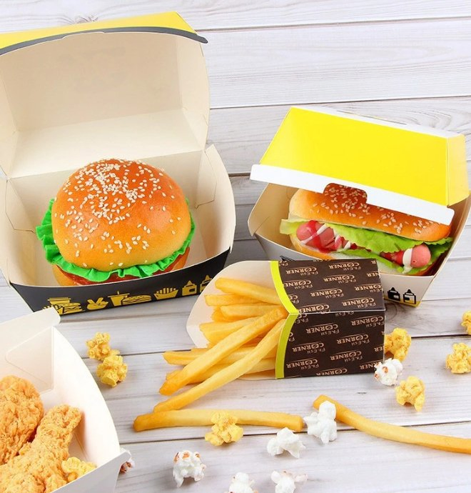 Embalagem de papel ecológica personalizada para hambúrguer, colapsável