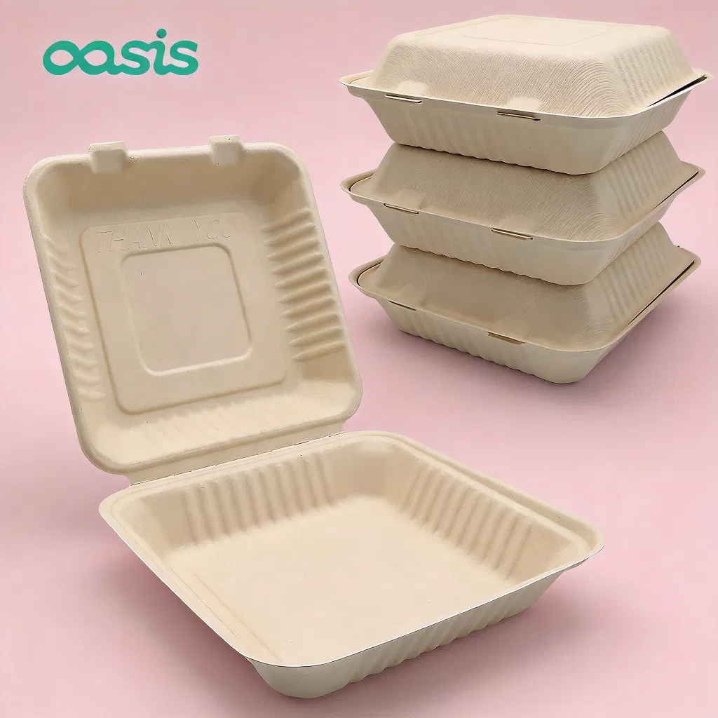 Recipientes de papel biodegradável para levar alimentos feitos de bagaço de cana-de-açúcar ecológicos
